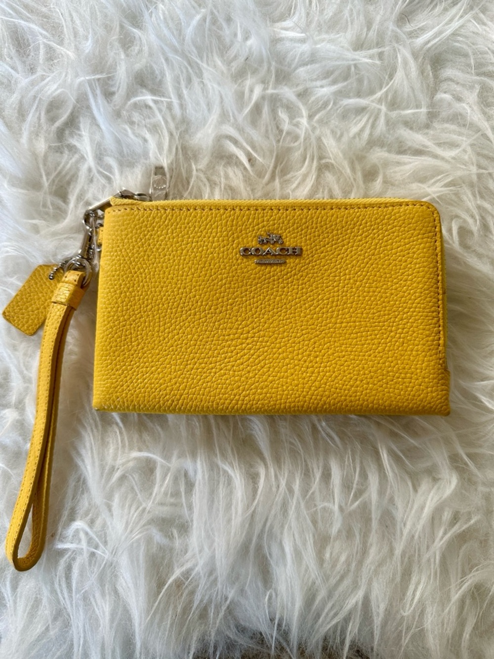 Coach Yellow Pebbled Leather Zip Wristlet with Detachable Strap